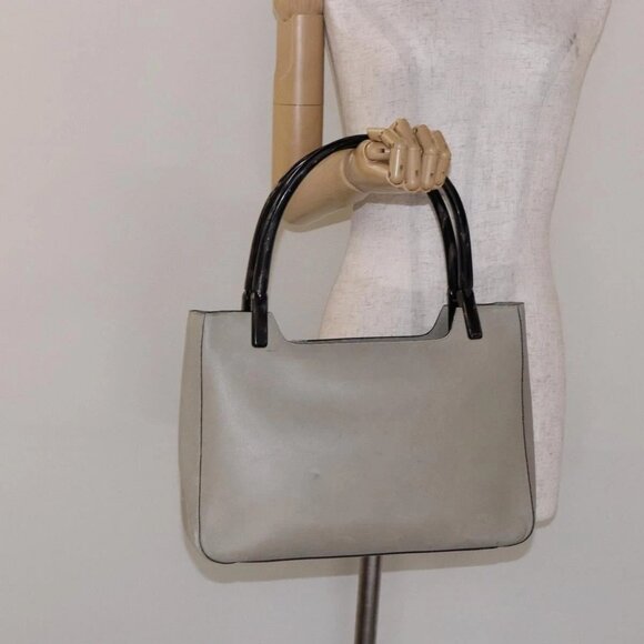 PRADA Tote Bag Leather Gray Auth - Picture 1 of 16